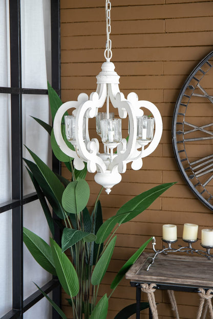 Cream Farmhouse Chandelier with Iron Details for Dining Room Lighting