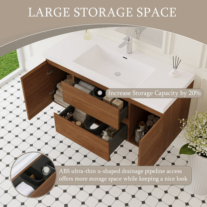 White Walnut Bathroom Vanity - Wall Mounted Storage Cabinet