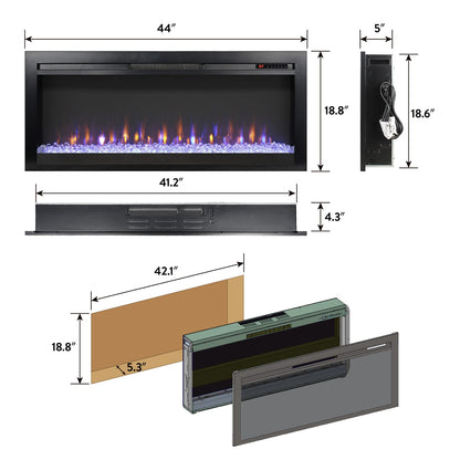 Antique Black Electric Fireplace Insert - 44 Inch Wall Mounted for Living Room