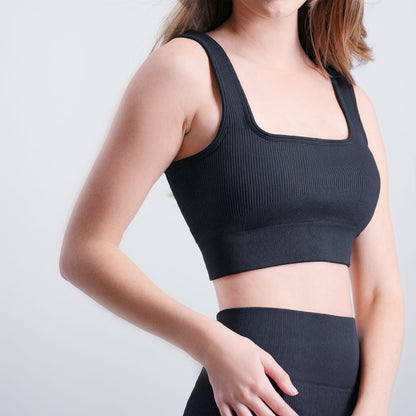 Black Nylon Mesh Sports Bra for Yoga and Workout