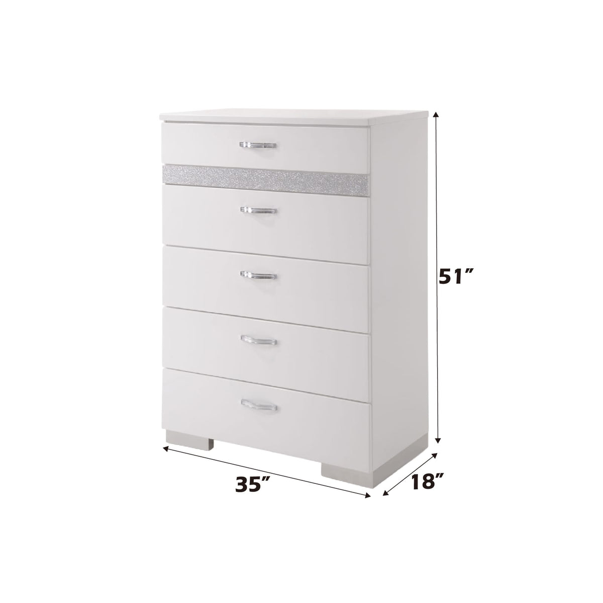 White Synthetic Wood Chest with 5 Storage Drawers for Bedroom