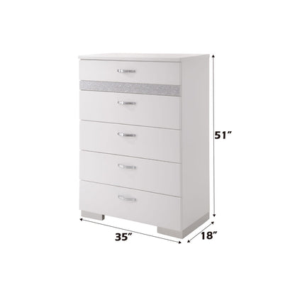 White Synthetic Wood Chest with 5 Storage Drawers for Bedroom