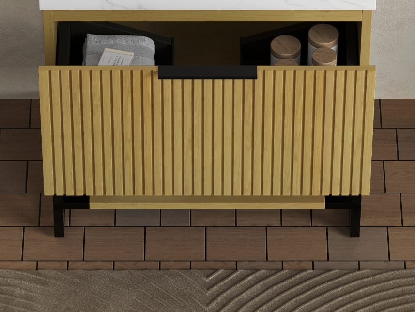 Golden Oak Bathroom Vanity Cabinet - 30" Freestanding Storage