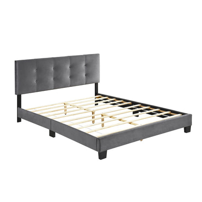 Queen Platform Bed Dark Gray Velvet - Adjustable Height Headboard