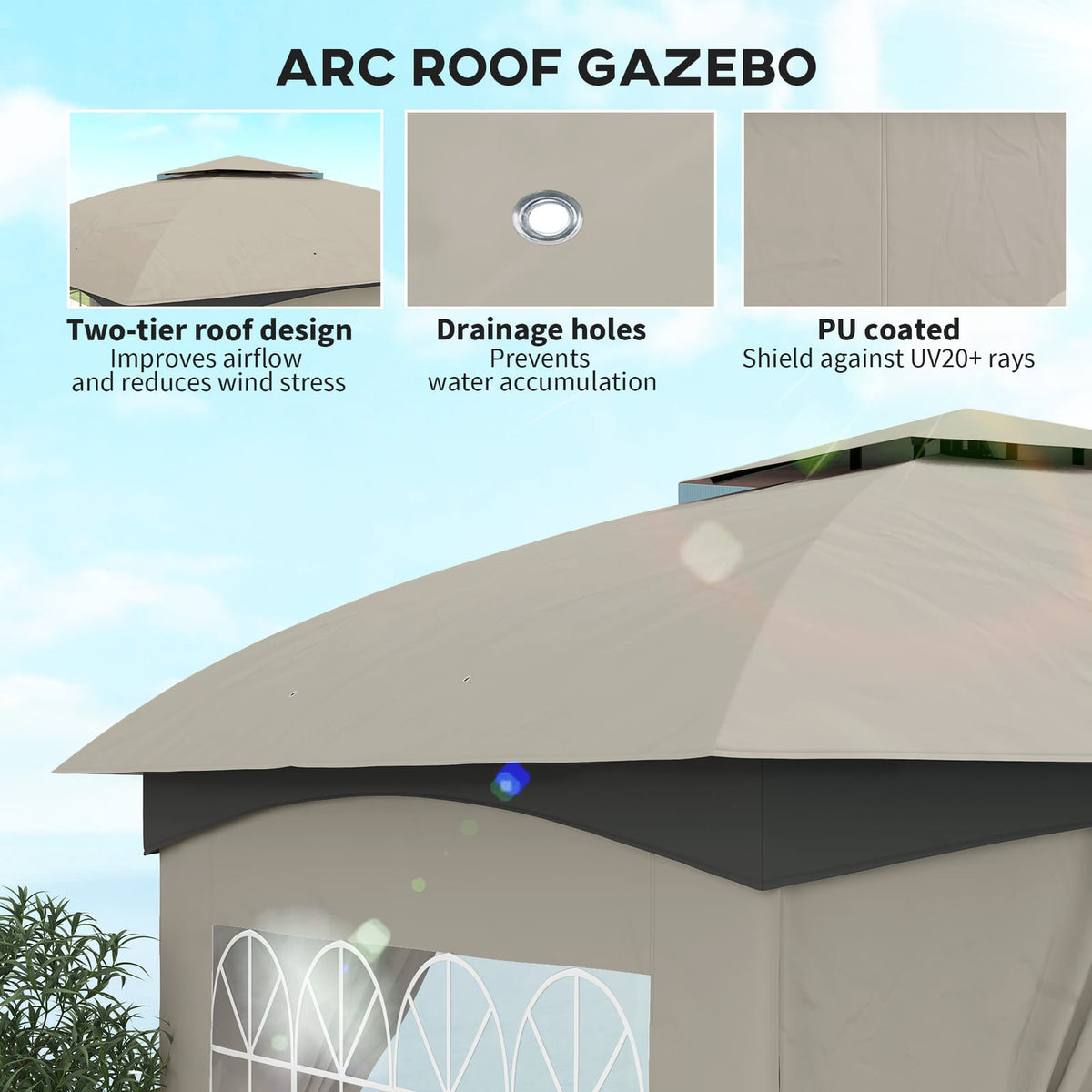 Light Gray Polyester Steel Gazebo - 132" Patio Cover