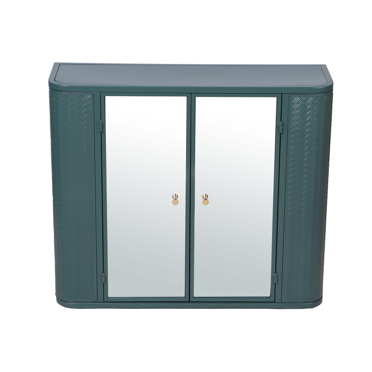 Army Green Bathroom Storage Cabinet with Mirror - 2 Door Wall Mounted