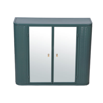 Army Green Bathroom Storage Cabinet with Mirror - 2 Door Wall Mounted