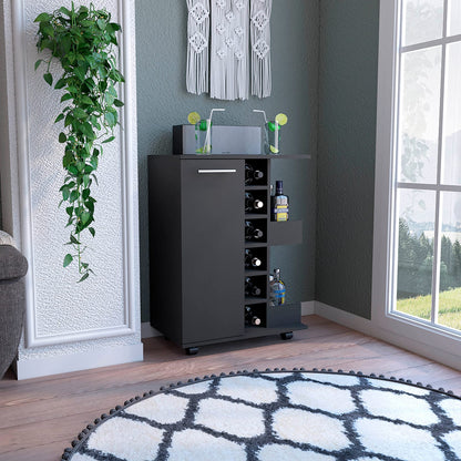 Black Bar Cart with Wine Rack - Storage Cabinet