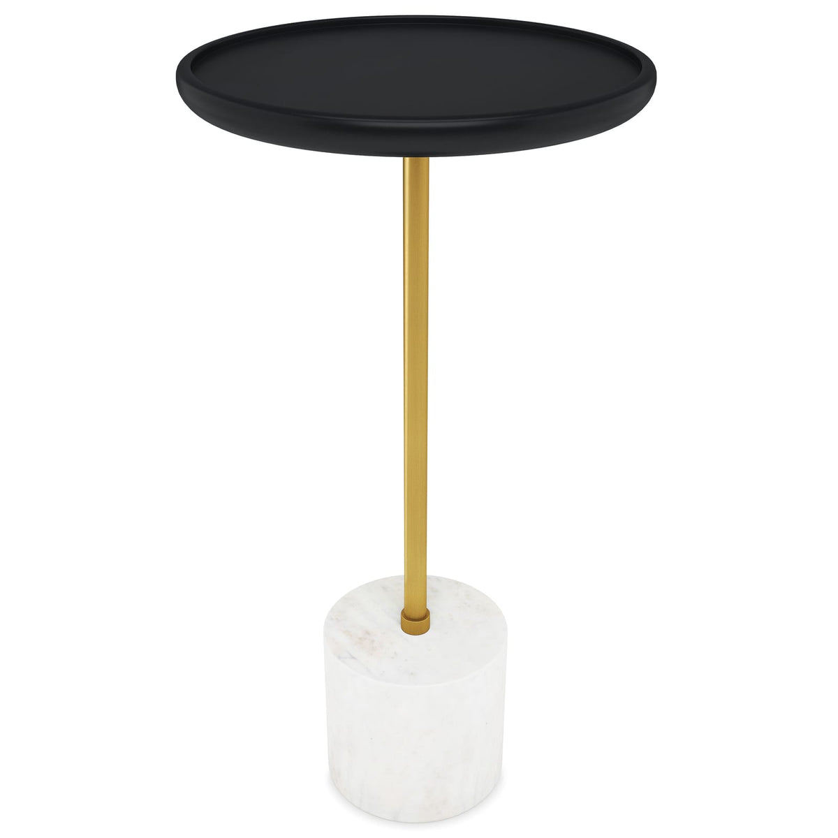 Black Marble & Mango Wood End Table - 12 Inch Round for Living Room
