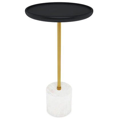Black Marble & Mango Wood End Table - 12 Inch Round for Living Room