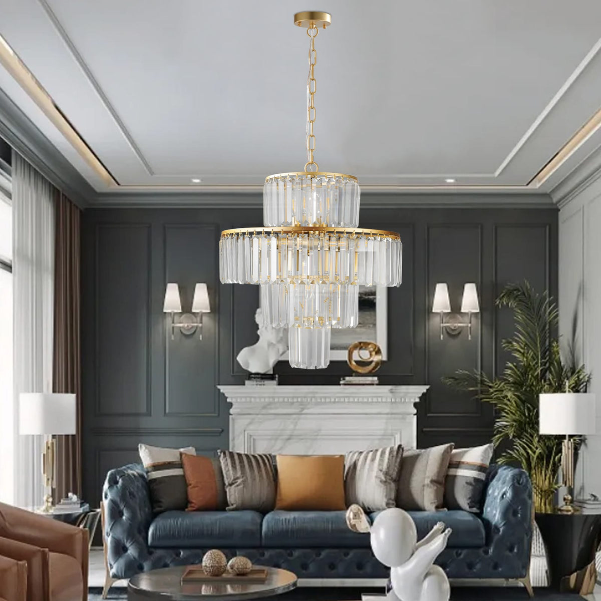 Gold Crystal Chandelier - 4-Tier Modern Lighting for Living Room Dining Room