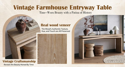 65 Inch Rustic Farmhouse Console Table - Natural Wood