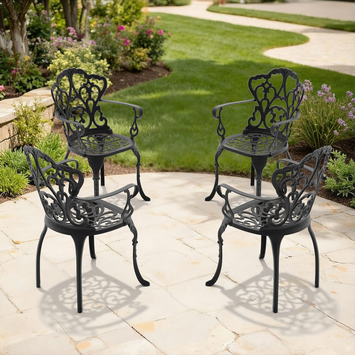 Black Aluminum Patio Dining Set 4 Chairs