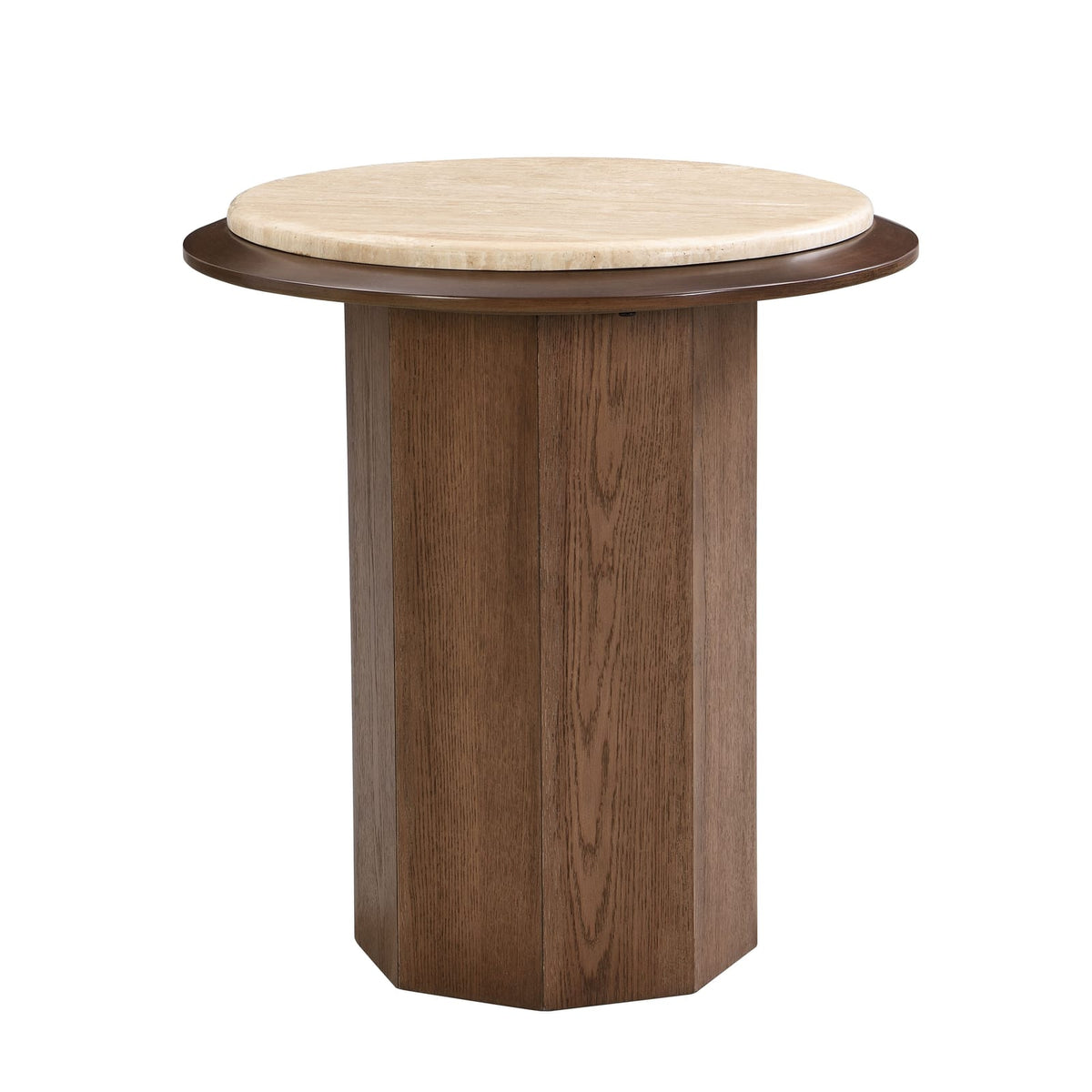 Kasha Walnut End Table - Travertine Top, 22" x 22" for Living Room