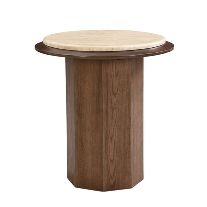 Kasha Walnut End Table - Travertine Top, 22" x 22" for Living Room