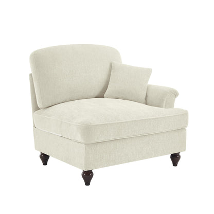 Beige White Chenille 1 Seat Sofa with Pillow for Living Room