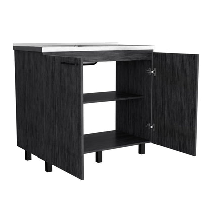 Burwood Utility Sink Cabinet - Gray, Particle Board Kitchen Storage