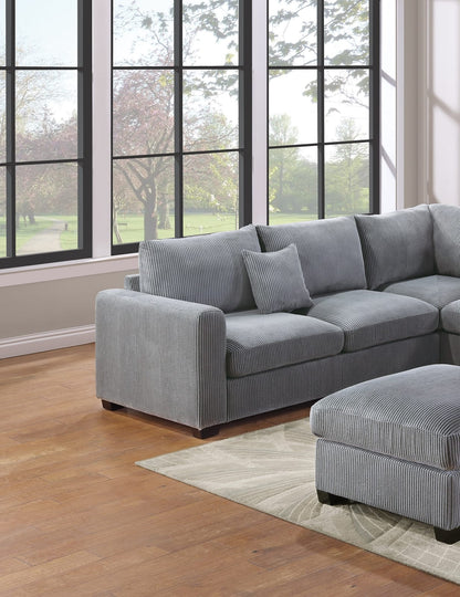 L-Shaped Corduroy Sofa - Fog Color, 5 Seats for Living Room