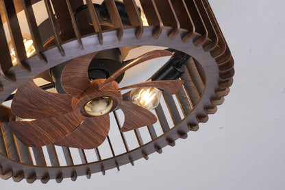 20" Modern Flush Mount Fan Light - Wood Finish