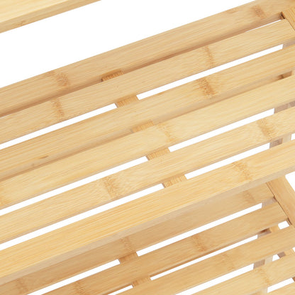 Natural Wood Ladder Shelf - 4 Tier Bamboo Bookshelf