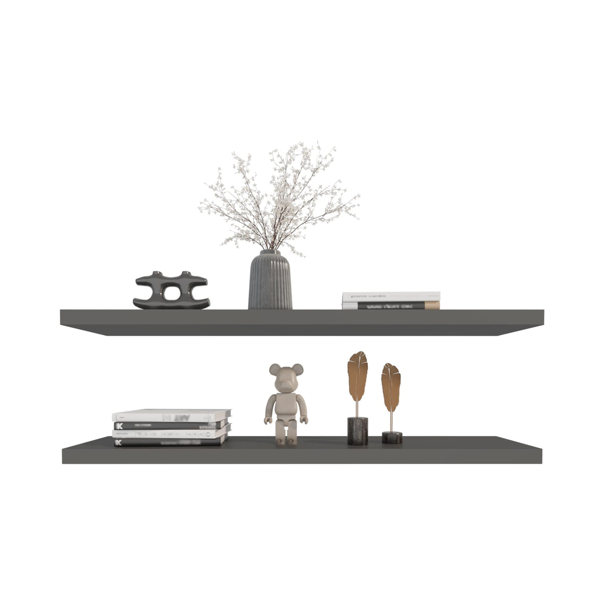 Grey Floating Shelves - 2 Shelf Display Unit for Living Room
