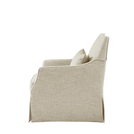 Skirted Swivel Chair Beige Wood - Comfortable Accent Chair