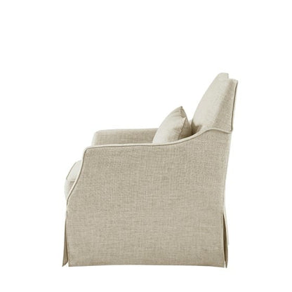 Skirted Swivel Chair Beige Wood - Comfortable Accent Chair