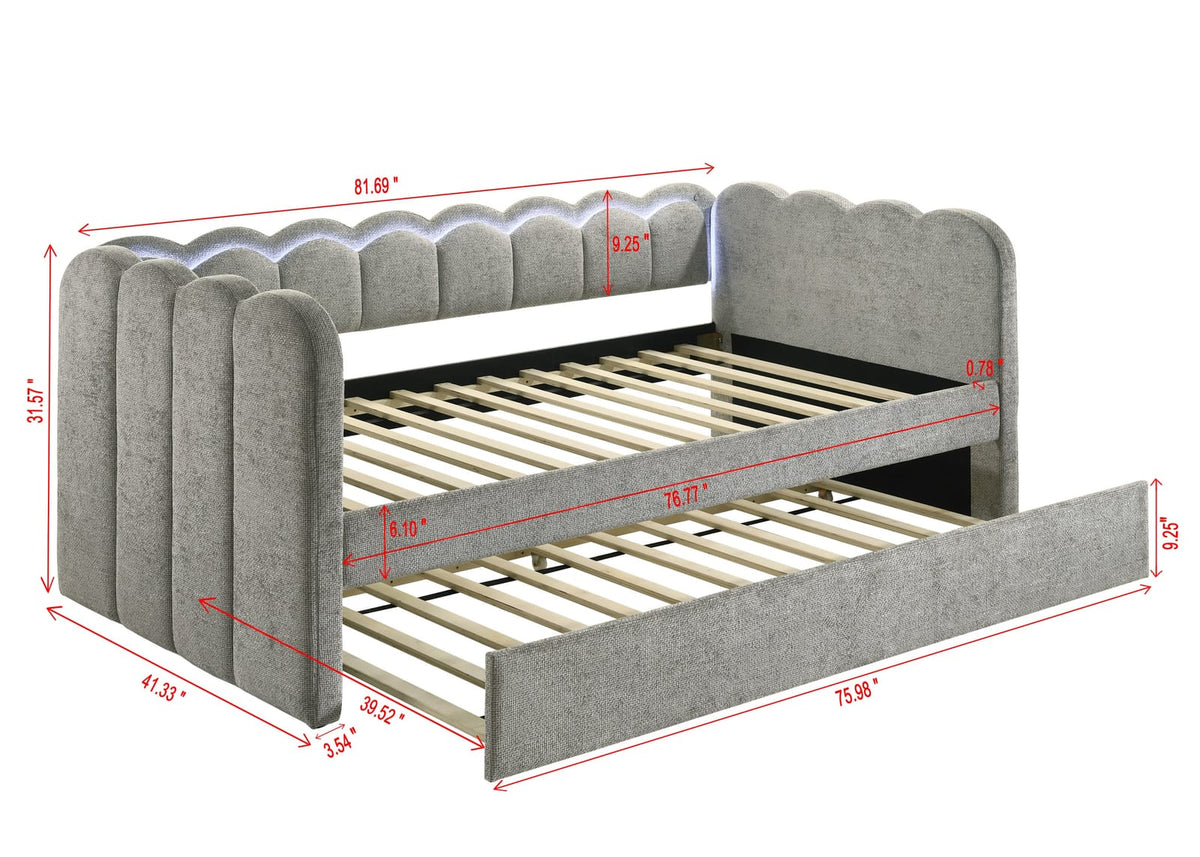 Light Gray Modern Sofa Bed with Trundle - 83.9" x 41.5" for Living Room