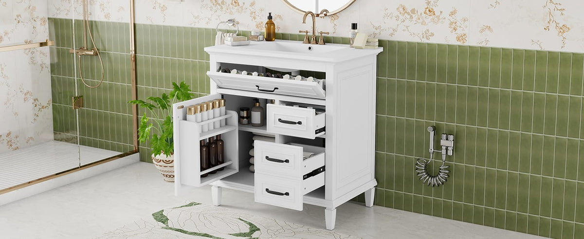 30 Inch White Bathroom Vanity with Sink
