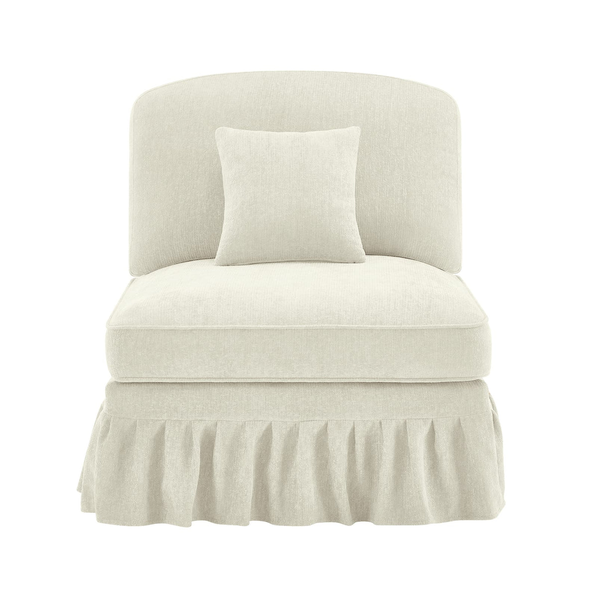 Beige White Chenille Armless Sofa with 1 Pillow - 30.7" L for Living Room