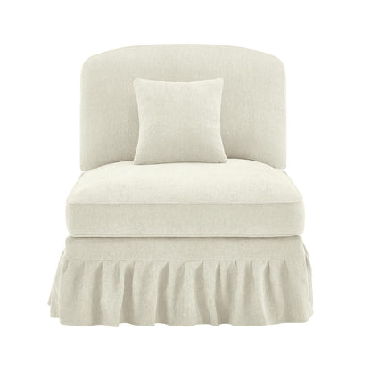 Beige White Chenille Armless Sofa with 1 Pillow - 30.7" L for Living Room
