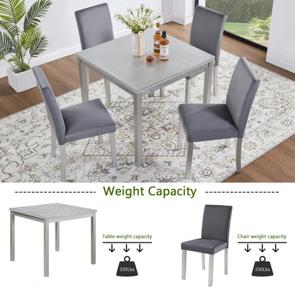 Silver Grey Square Dining Table Set - 4 Chairs