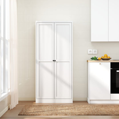 61" White Metal Kitchen Pantry Cabinet - Adjustable Storage
