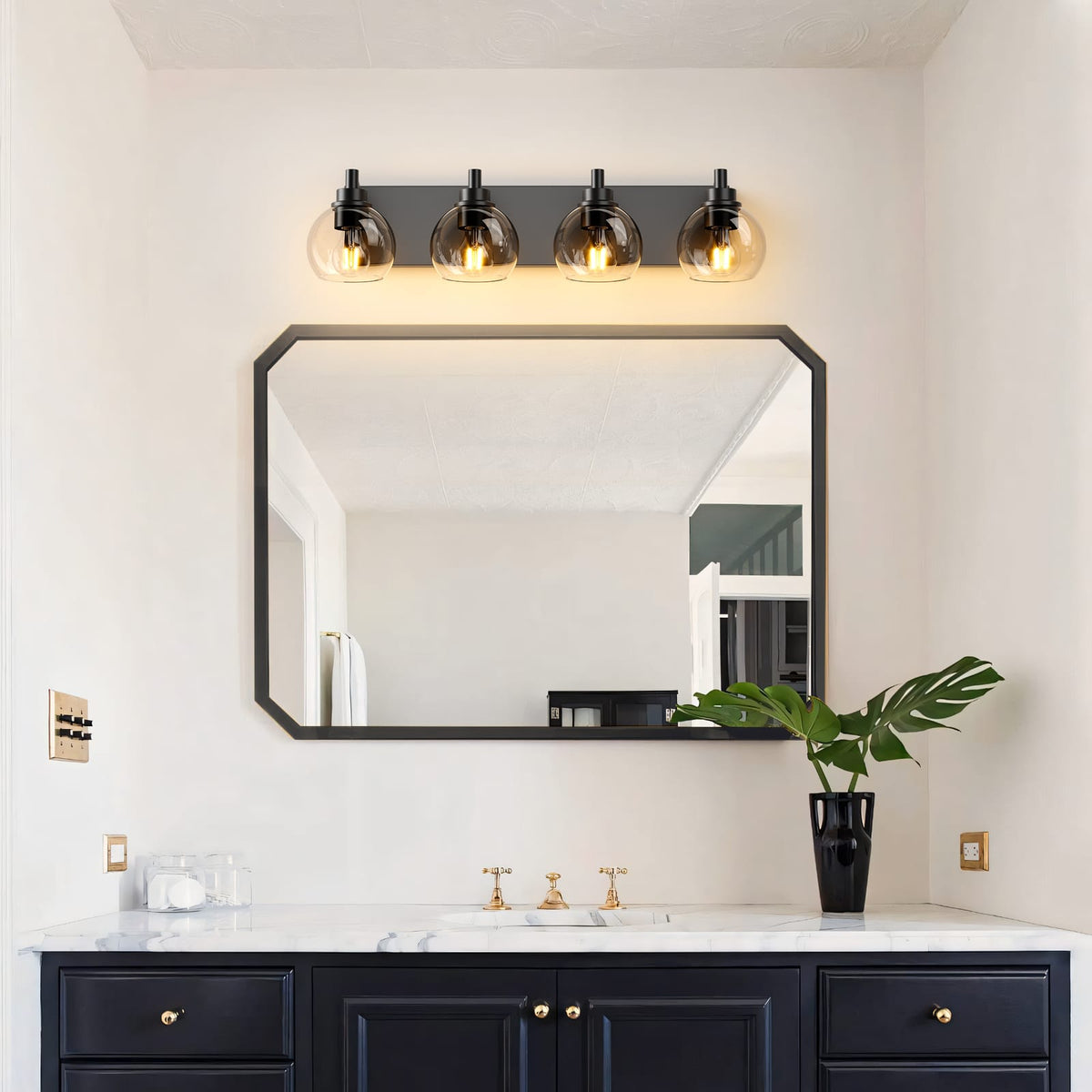 Black Iron Bathroom Vanity Light - 4 Lights Over Mirror