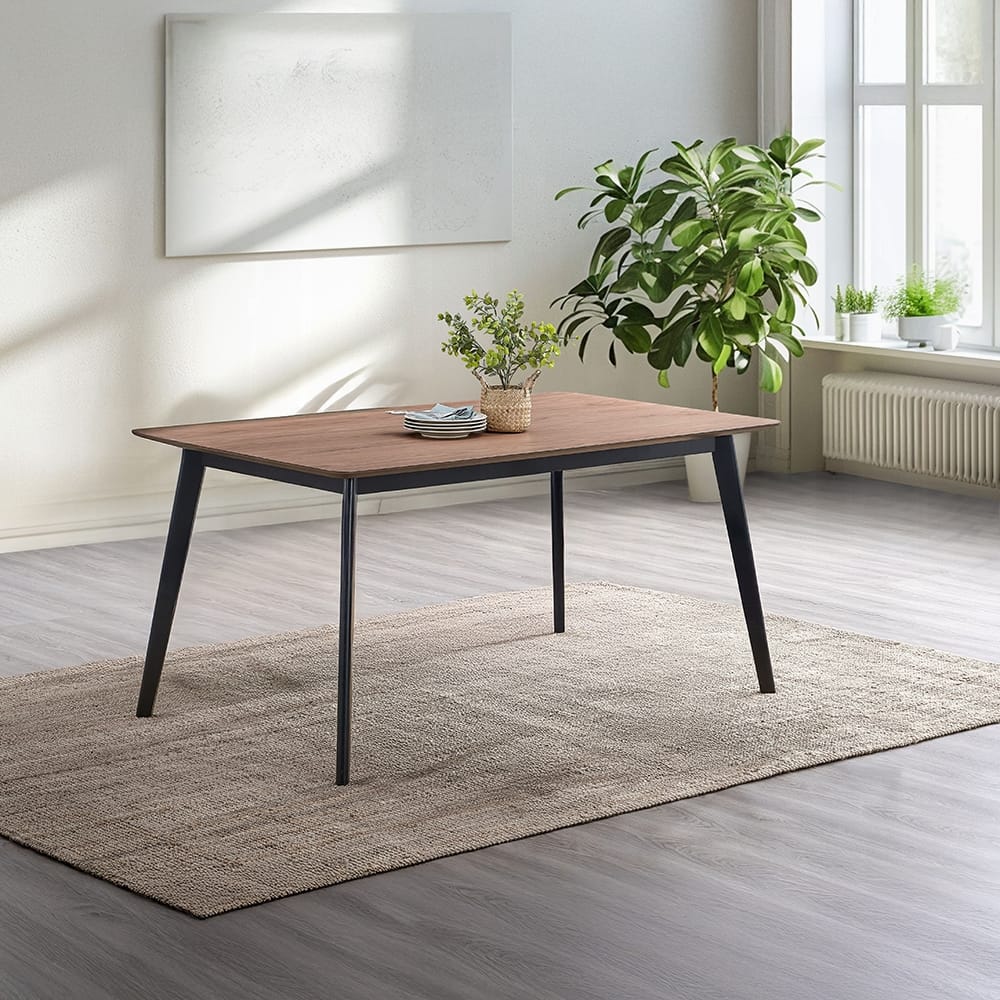 Modern Walnut Dining Table with Black Finish for Kitchen
