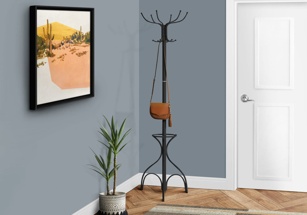 Black Metal Coat Rack with 12 Hooks - Hall Tree Entryway for Living Room
