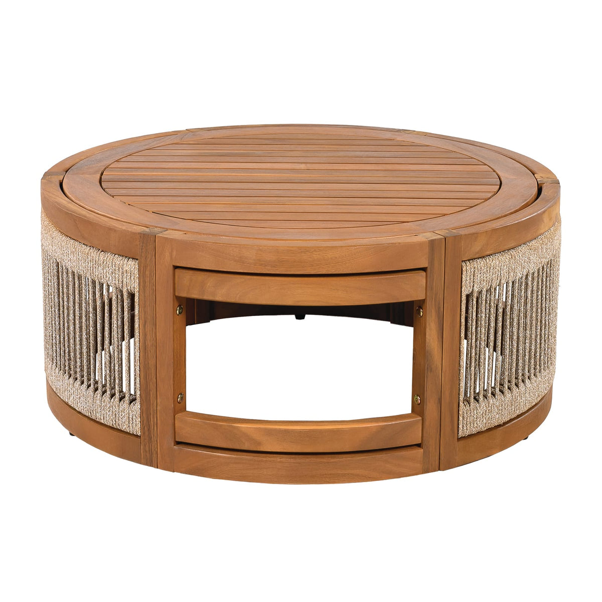 27.95" Acacia Wood Outdoor Coffee Table - Handwoven Rope Accent Boho Patio Table