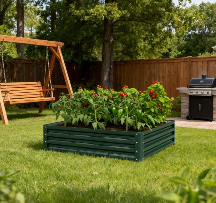 Green Steel Raised Garden Planter Box - 23.5" L x 23.5" W