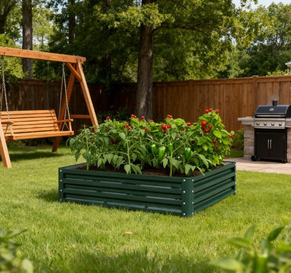Green Steel Raised Garden Planter Box - 23.5" L x 23.5" W