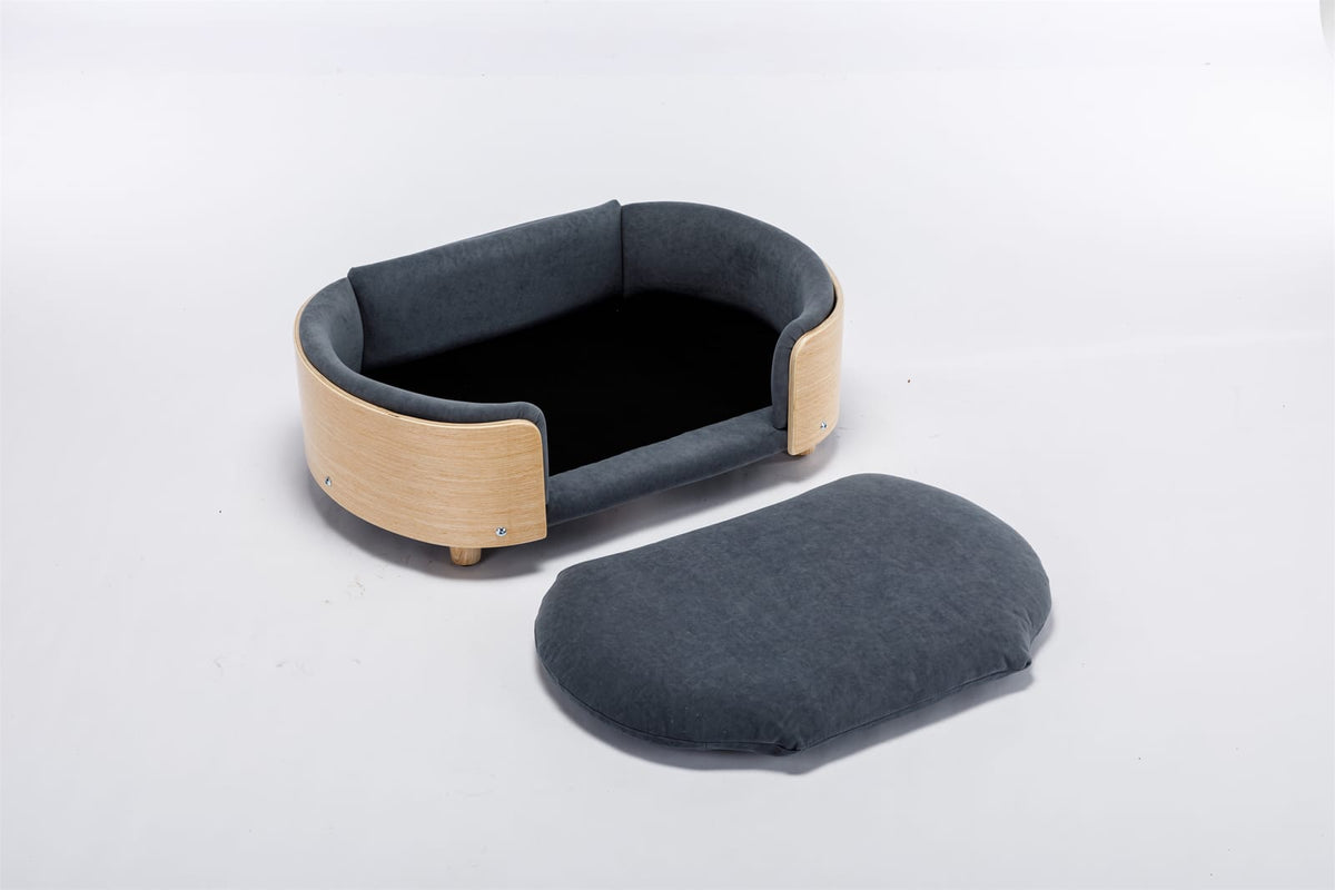 Dark Grey Scandinavian Dog Bed - Mid Size with Velvet Cushion