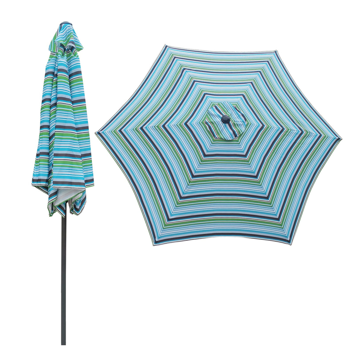9 Foot Blue Striped Patio Umbrella - Metal Frame