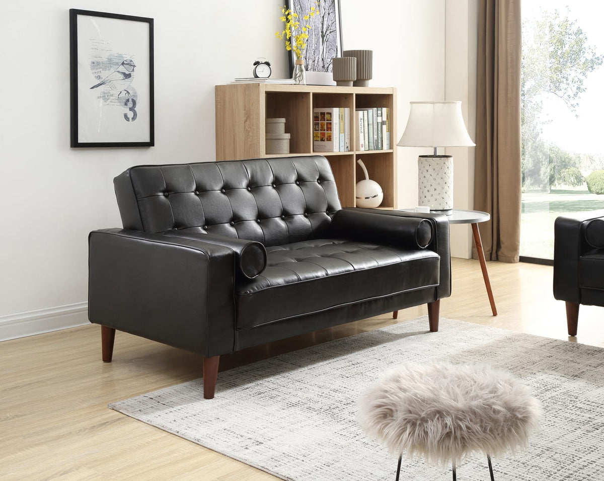 Black PU Foam Loveseat - 60" Wide Seat for Living Room