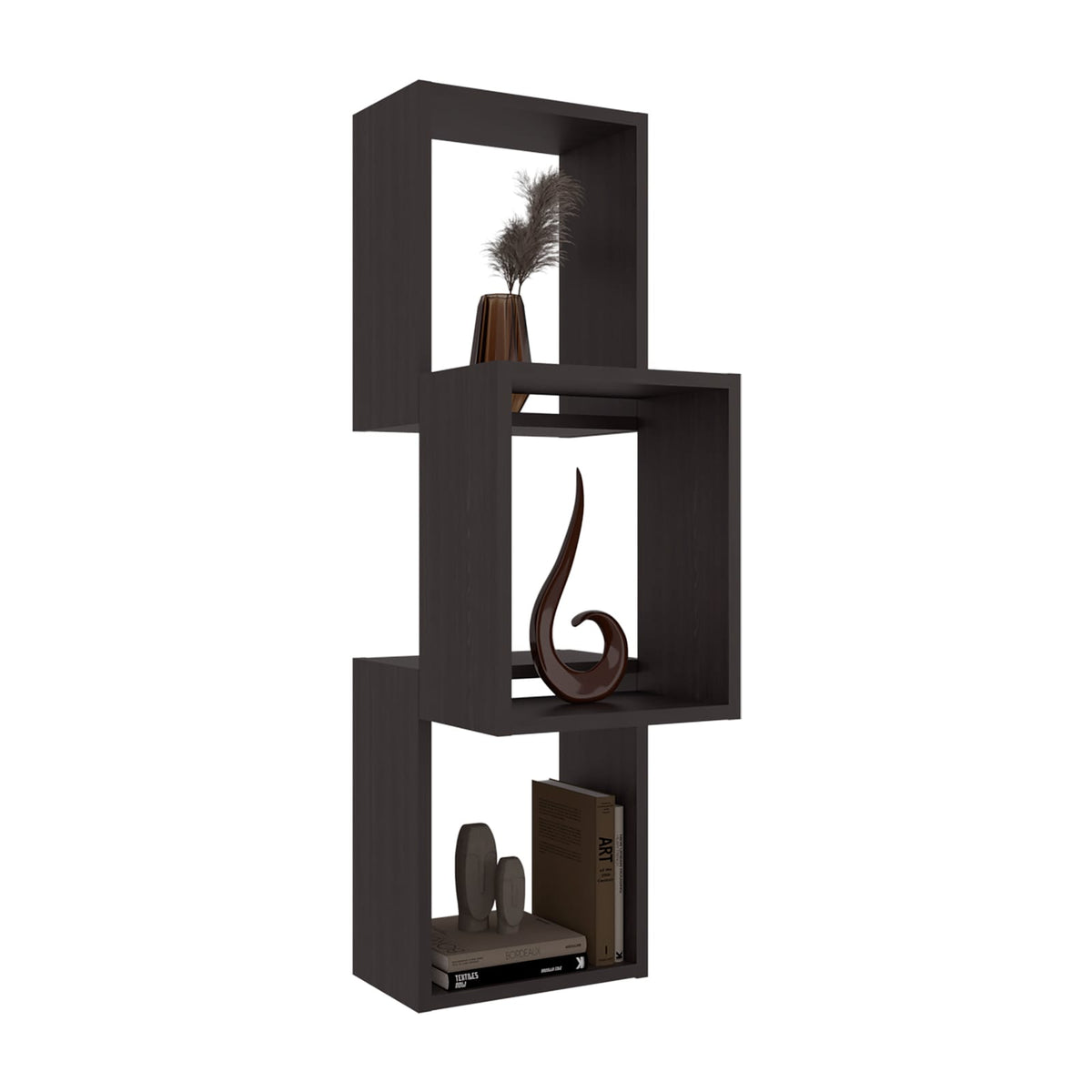 Wenge Modern Asymmetrical Wall Shelf Unit for Display and Storage for Living Room