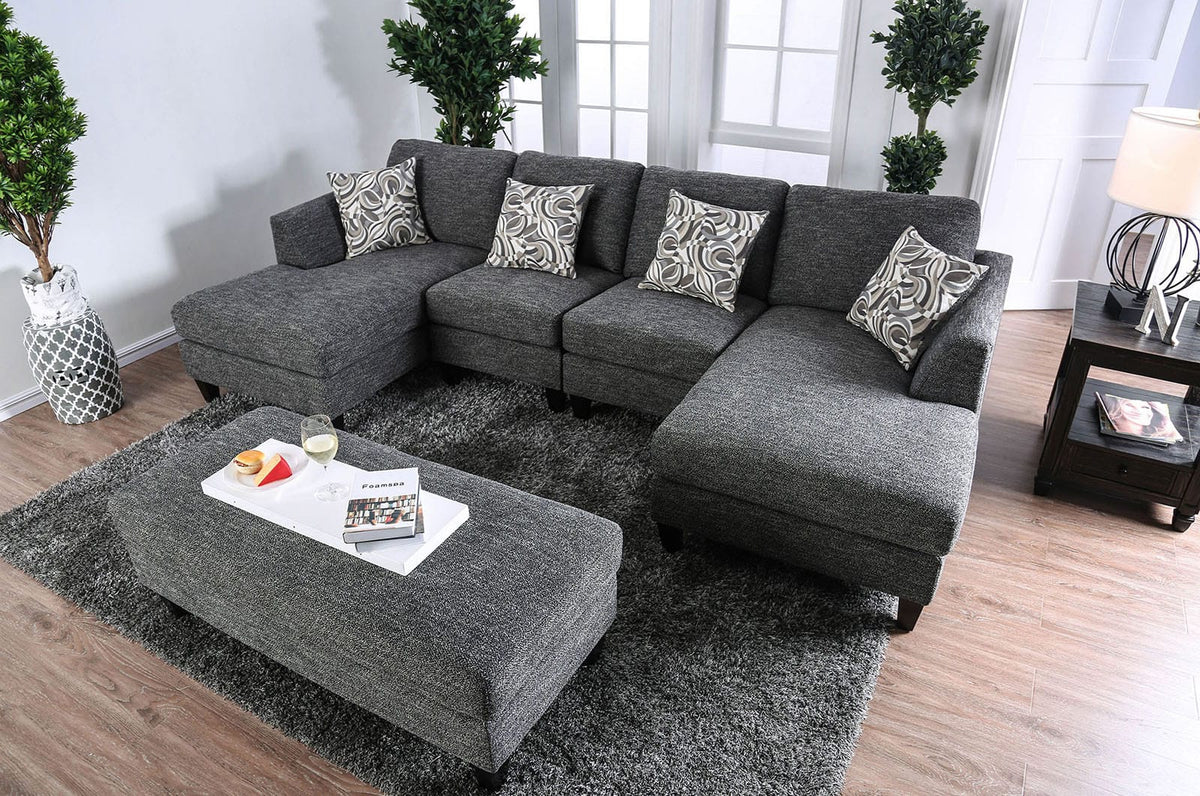 Contemporary Gray Chenille Ottoman - Plush Living Room Accent