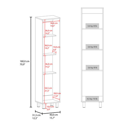 Beige Storage Cabinet - 4 Shelves, Engineered Wood for Living Room