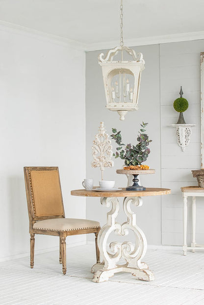 Cream White Wood Chandelier - 4 Light Fixture for Kitchen Dining Room