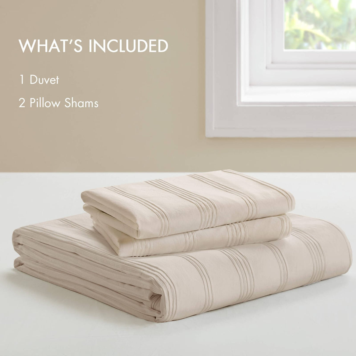 3-Piece Full Woven Striped Duvet Set - Neutral Comfort