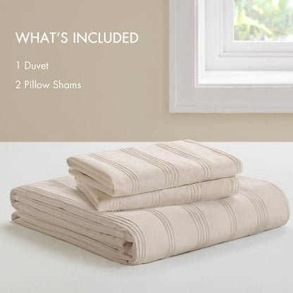 3-Piece Full Woven Striped Duvet Set - Neutral Comfort