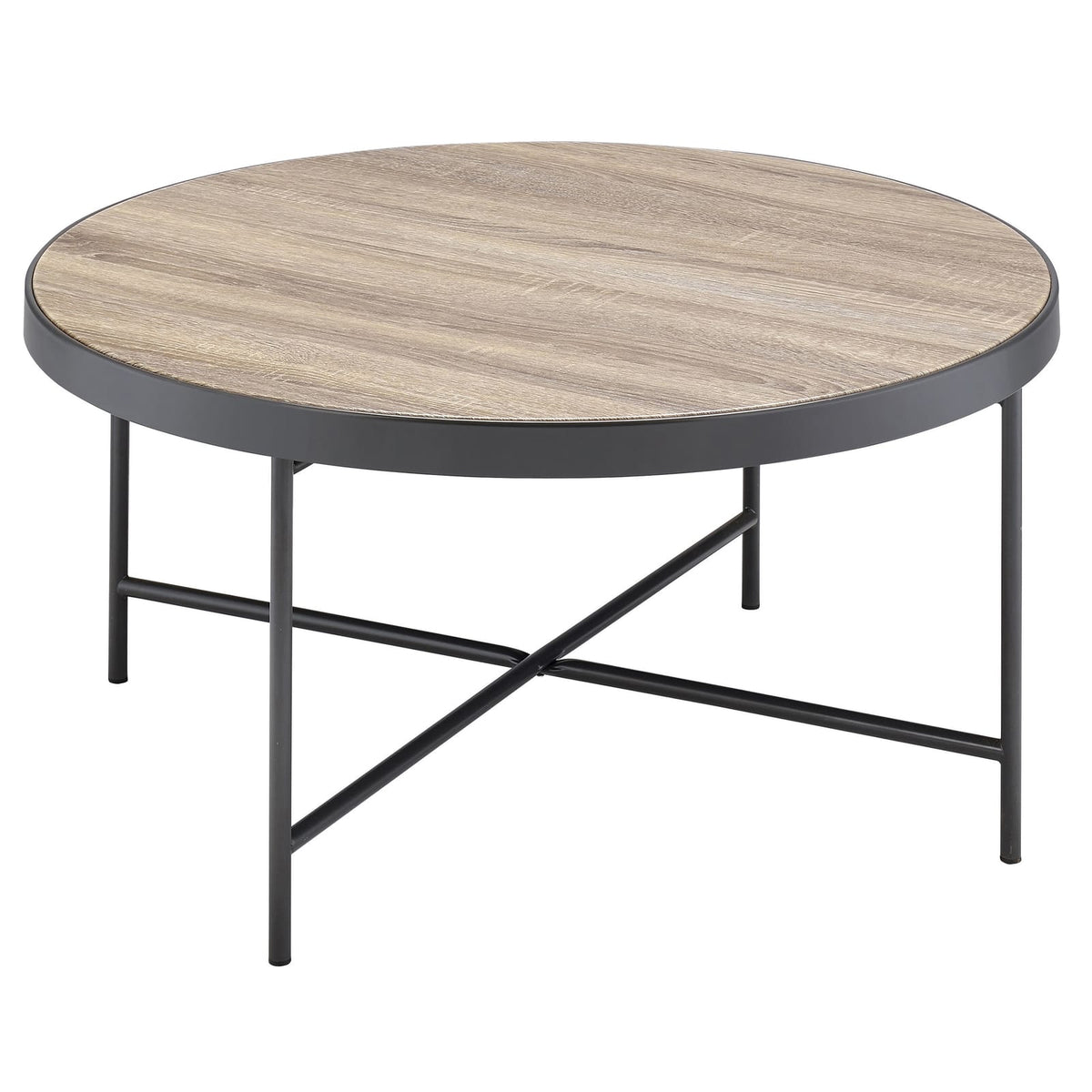 Weathered Grey Oak & Black Coffee Table - Industrial Style
