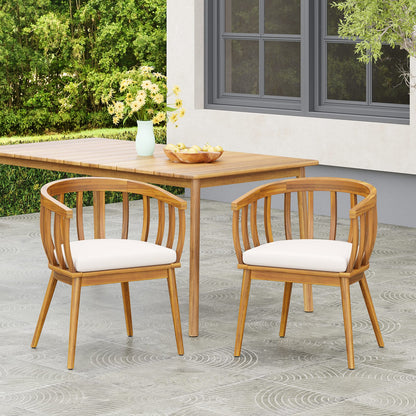 Teak+ Beige Acacia Wood Dining Chairs for Outdoor Patio Seating